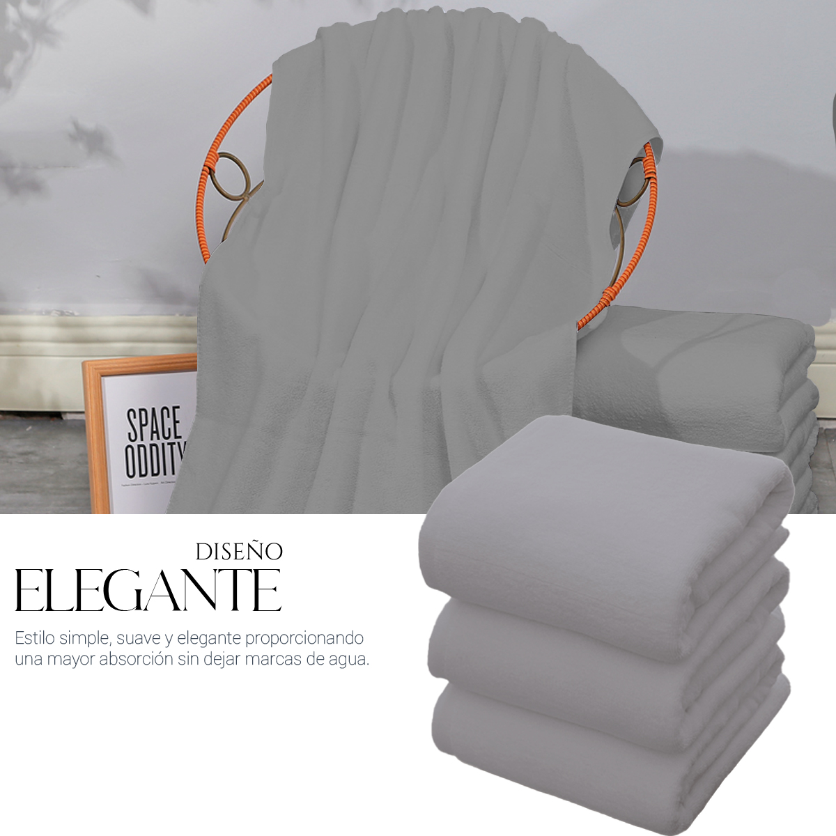 Foto 4 pulgar | Toalla De Baño Grande Completo 100% Algodón Suave Color Pack 2 Piezas Gris