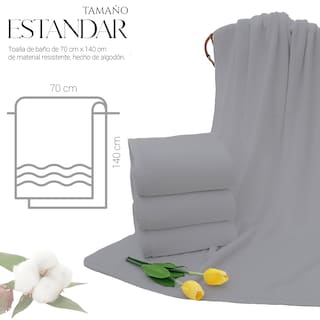 Foto 4 | Toalla De Baño Grande Completo 100% Algodón Suave Color Pack 2 Piezas Gris