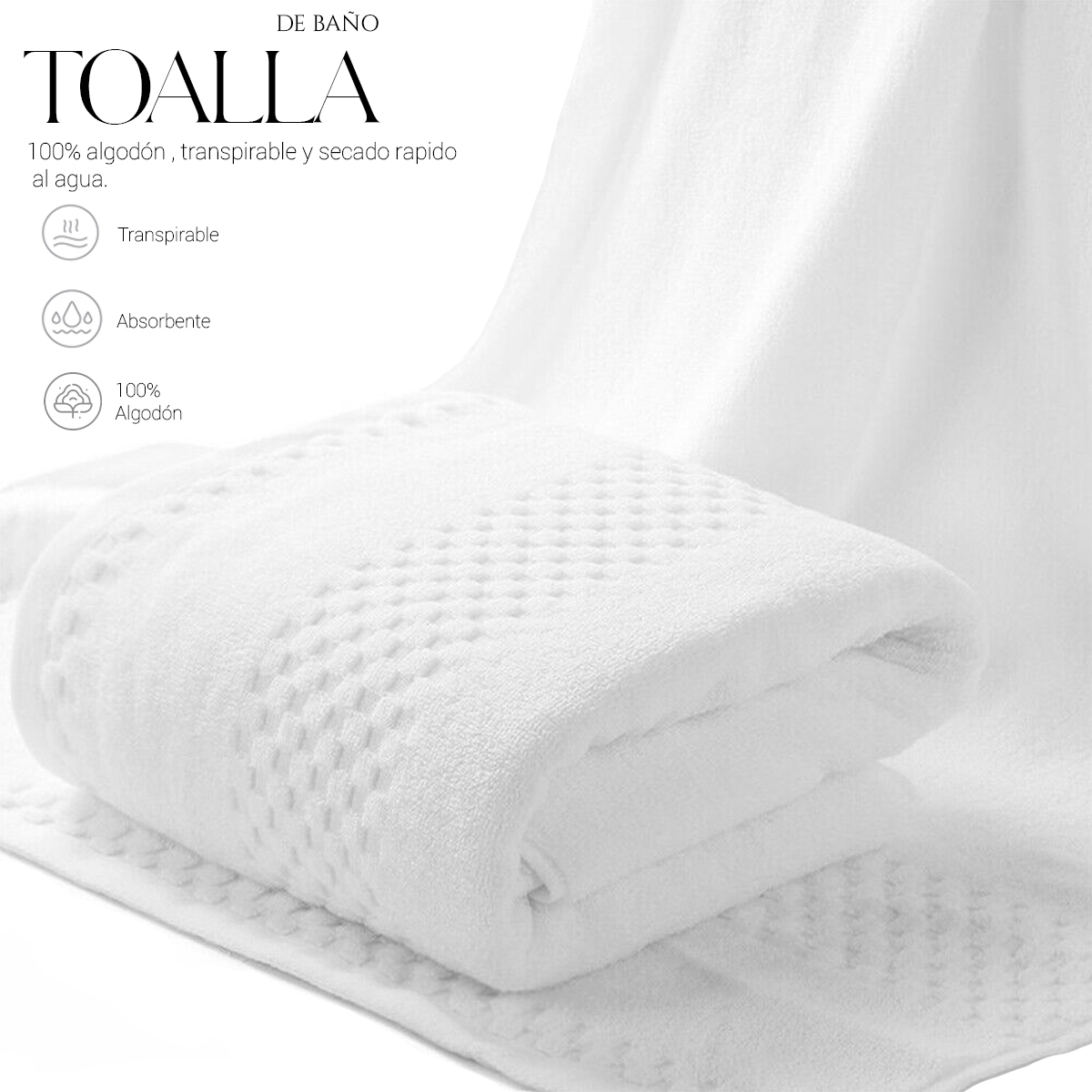 Foto 4 pulgar | Toalla De Baño Grande Completo 100% Algodón Suave Pack 2 Piezas Blanco