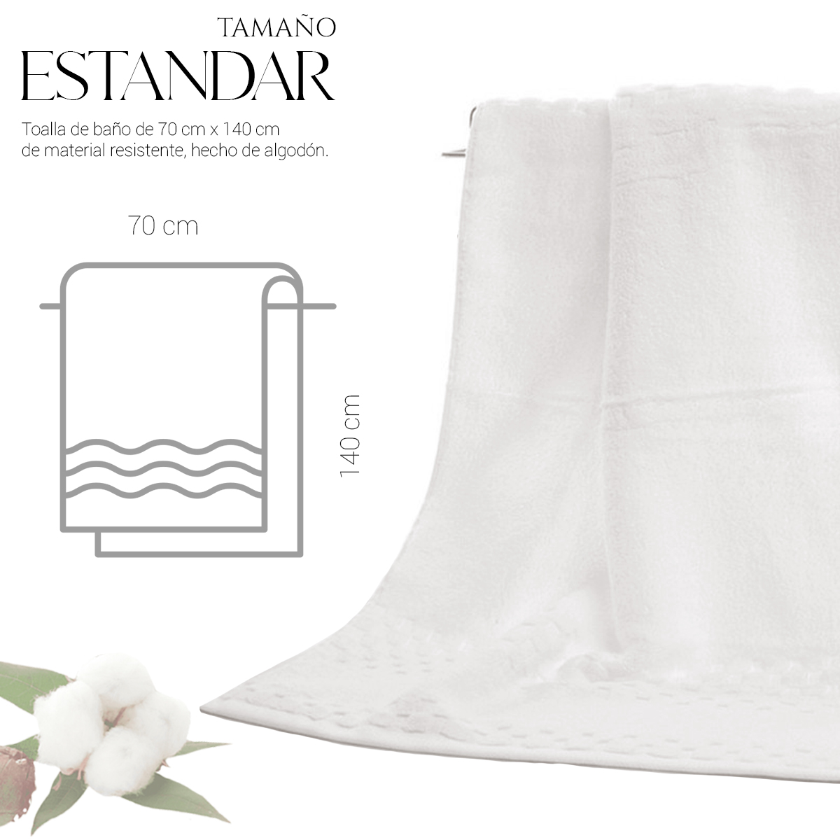 Foto 5 pulgar | Toalla De Baño Grande Completo 100% Algodón Suave Pack 2 Piezas Blanco