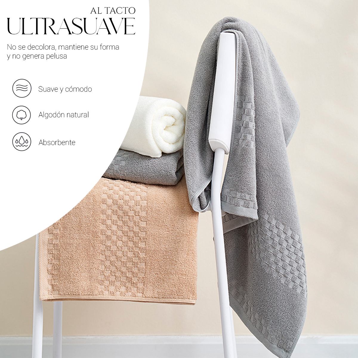 Foto 5 | Toalla De Baño Grande Completo 100% Algodón Suave Pack 2 Piezas Blanco