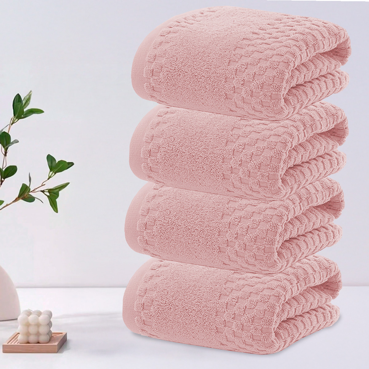 Foto 1 | Toalla De Baño Grande Completo 100% Algodón Suave Pack 4 Piezas Rosa
