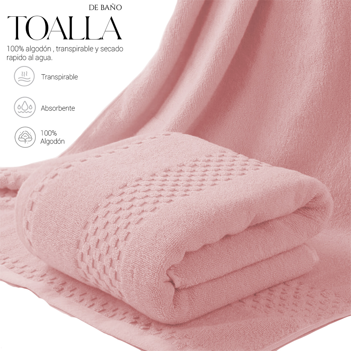 Foto 3 pulgar | Toalla De Baño Grande Completo 100% Algodón Suave Pack 4 Piezas Rosa