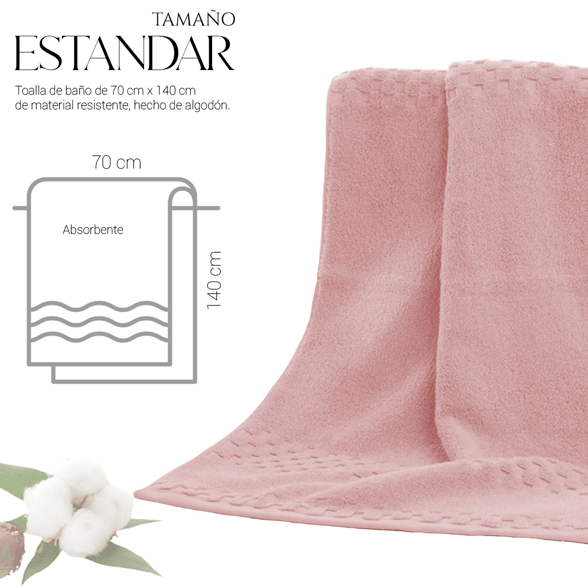 Foto 4 pulgar | Toalla De Baño Grande Completo 100% Algodón Suave Pack 4 Piezas Rosa