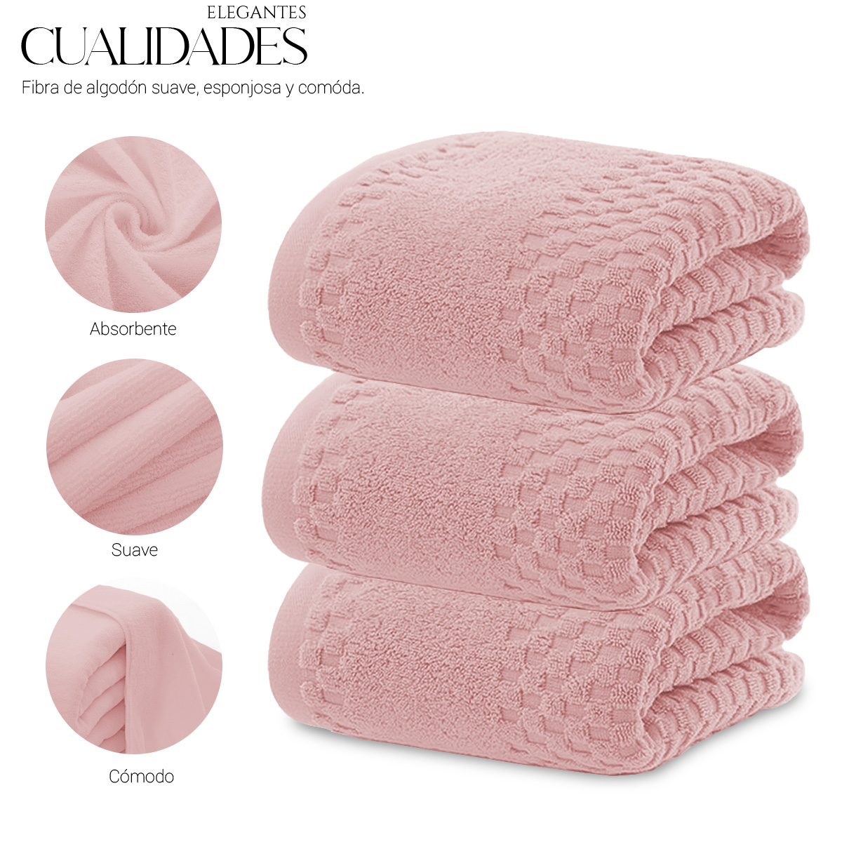 Foto 5 pulgar | Toalla De Baño Grande Completo 100% Algodón Suave Pack 4 Piezas Rosa