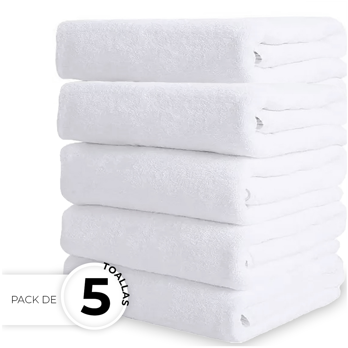 Foto 2 | Toalla De Baño Grande Completo 100% Algodón Suave Color Pack 5 Piezas Blanco