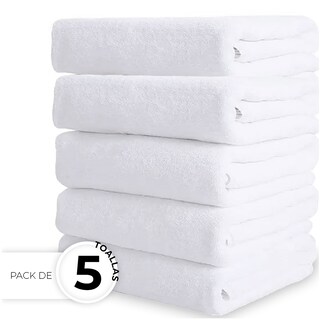 Foto 2 | Toalla De Baño Grande Completo 100% Algodón Suave Color Pack 5 Piezas Blanco