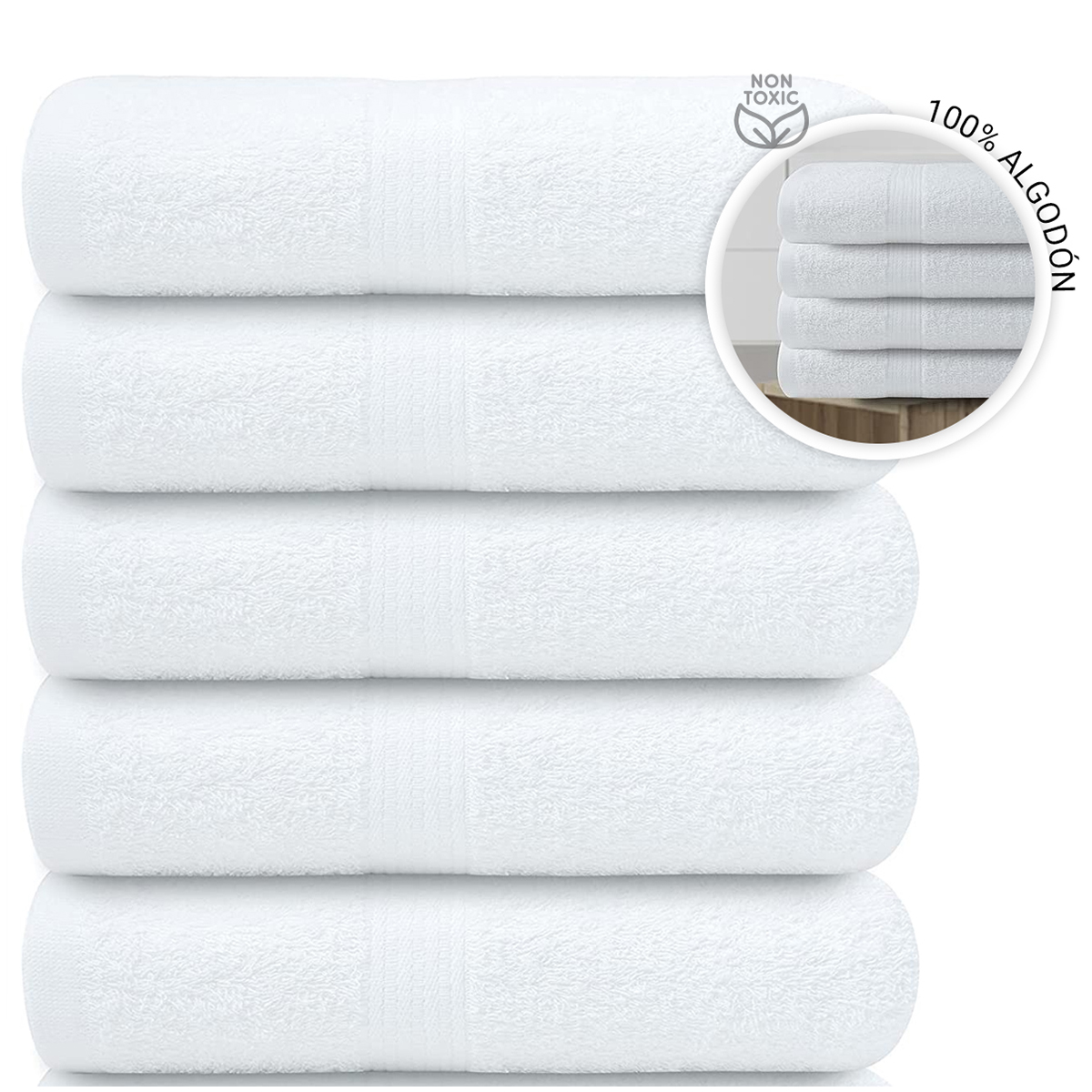 Foto 5 | Toalla De Baño Grande Completo 100% Algodón Suave Color Pack 5 Piezas Blanco