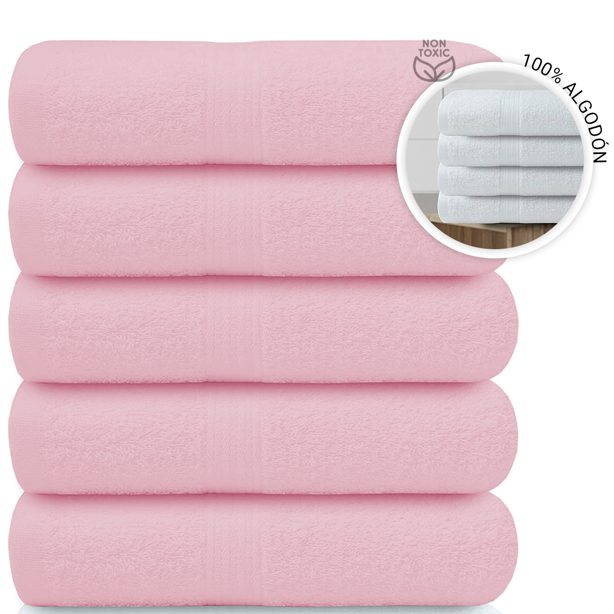 Foto 6 pulgar | Toalla De Baño Grande Completo 100% Algodón Suave Color Pack 5 Piezas Rosa