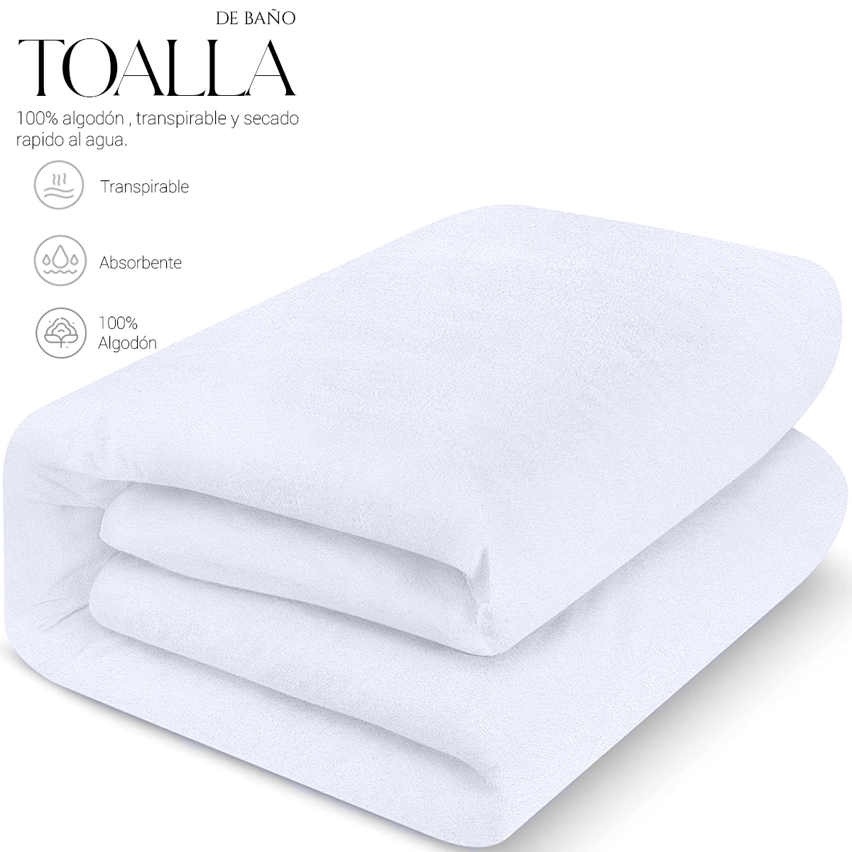 Foto 3 pulgar | Toalla De Baño Grande Completo 100% Algodón Suave Color Pack 2 Piezas Blanco