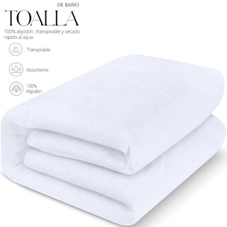 Foto 2 | Toalla De Baño Grande Completo 100% Algodón Suave Color Pack 2 Piezas Blanco