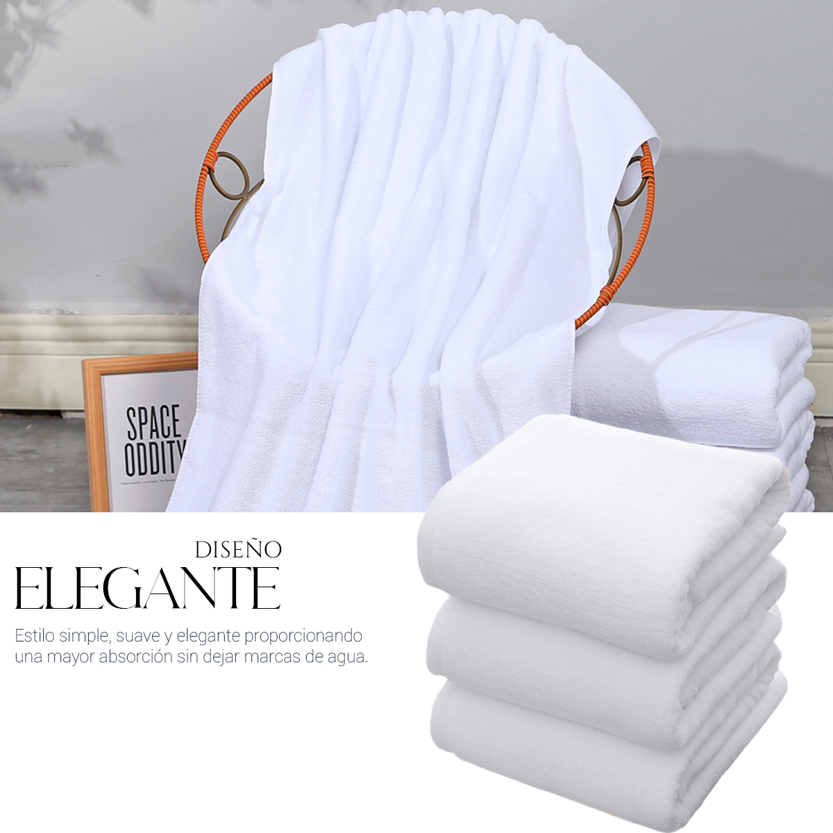 Foto 4 pulgar | Toalla De Baño Grande Completo 100% Algodón Suave Color Pack 2 Piezas Blanco