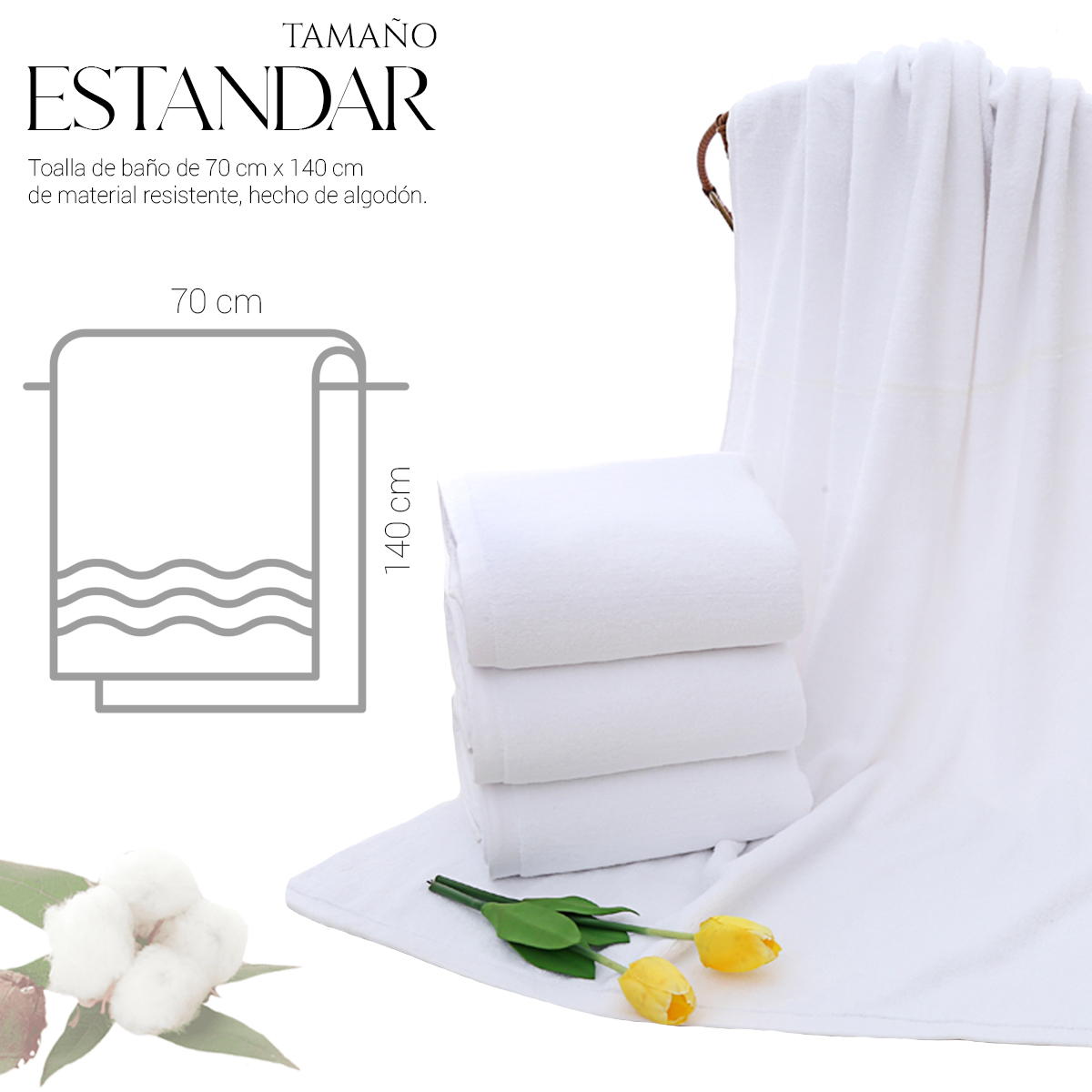 Foto 5 pulgar | Toalla De Baño Grande Completo 100% Algodón Suave Color Pack 2 Piezas Blanco