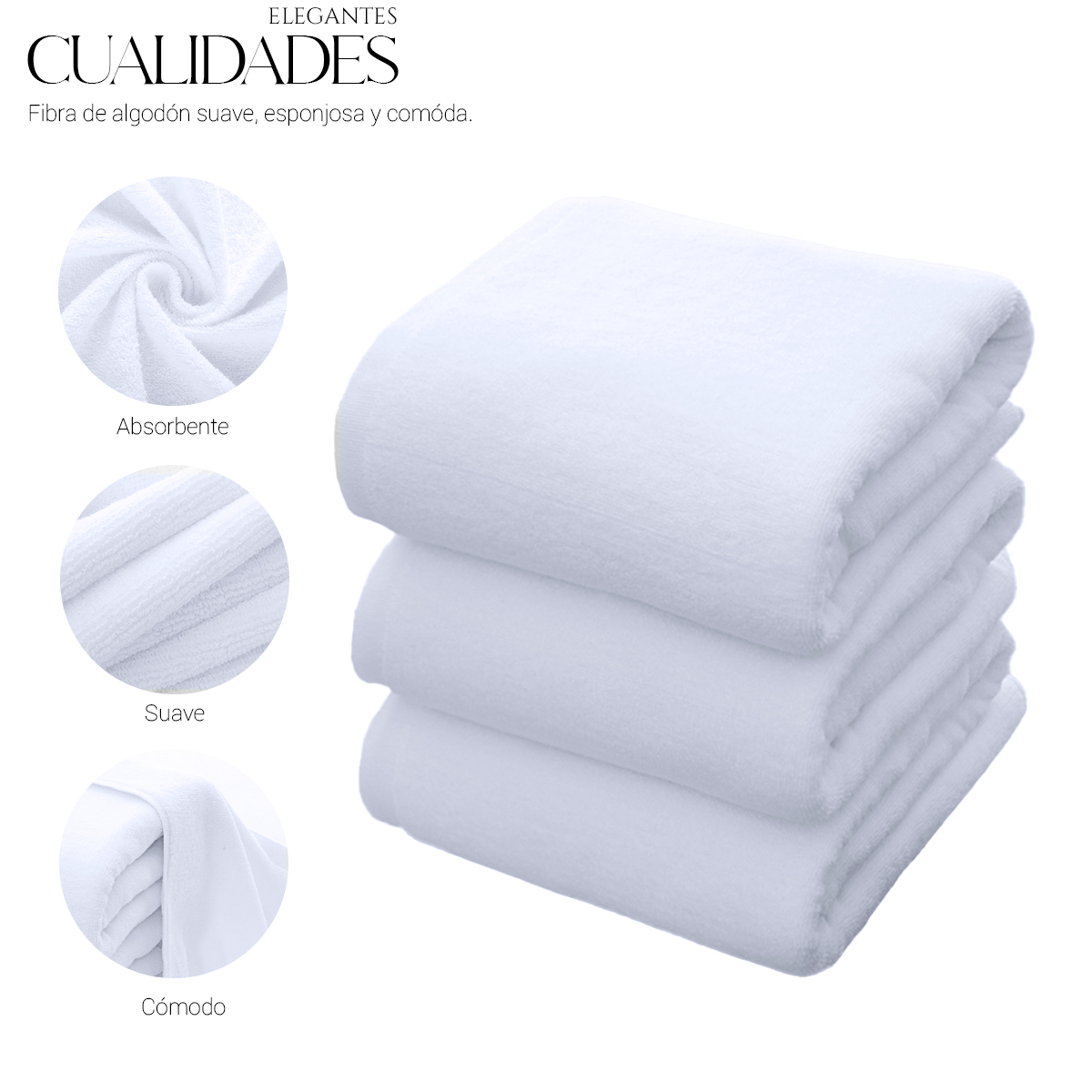 Foto 6 pulgar | Toalla De Baño Grande Completo 100% Algodón Suave Color Pack 2 Piezas Blanco