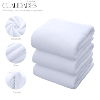 Foto 5 | Toalla De Baño Grande Completo 100% Algodón Suave Color Pack 2 Piezas Blanco