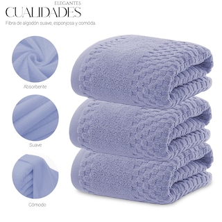 Foto 3 | Toalla De Baño Grande Completo 100% Algodón Suave Pack 2 Piezas Azul