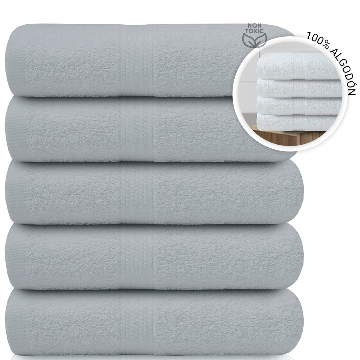 Foto 6 pulgar | Toalla De Baño Grande Completo 100% Algodón Suave Color Pack 5 Piezas Gris