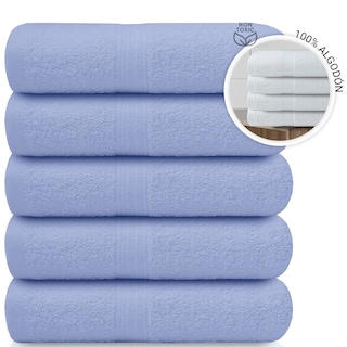 Foto 1 | Toalla De Baño Grande Completo 100% Algodón Suave Color Pack 5 Piezas Azul