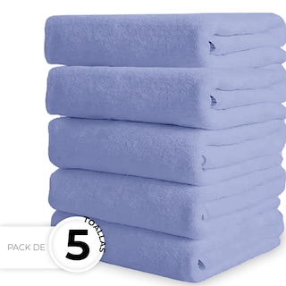 Foto 2 | Toalla De Baño Grande Completo 100% Algodón Suave Color Pack 5 Piezas Azul