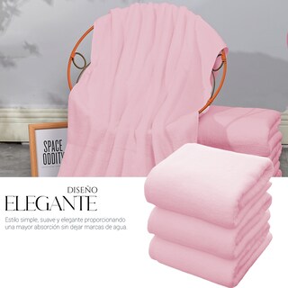 Foto 3 | Toalla De Baño Grande Completo 100% Algodón Suave Color Pack 2 Piezas Rosa