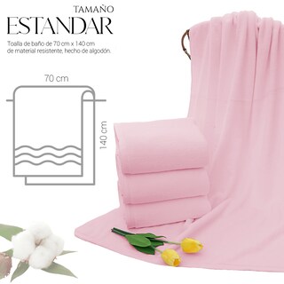 Foto 4 | Toalla De Baño Grande Completo 100% Algodón Suave Color Pack 2 Piezas Rosa