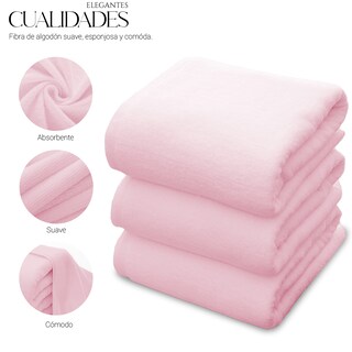 Foto 5 | Toalla De Baño Grande Completo 100% Algodón Suave Color Pack 2 Piezas Rosa