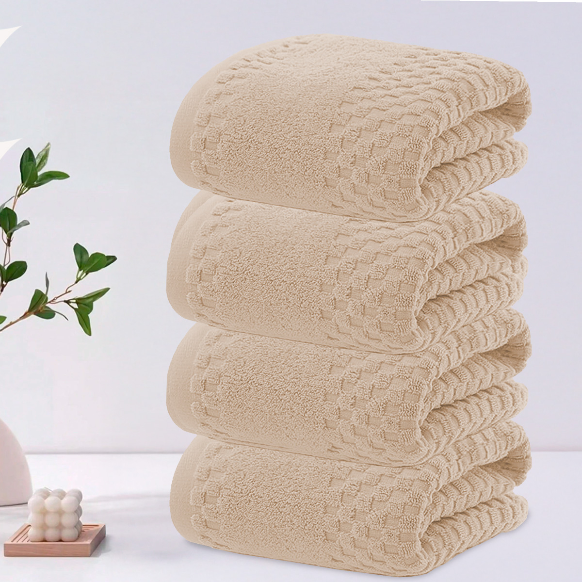 Toalla De Baño Grande Completo 100% Algodón Suave Pack 4 Piezas Caqui