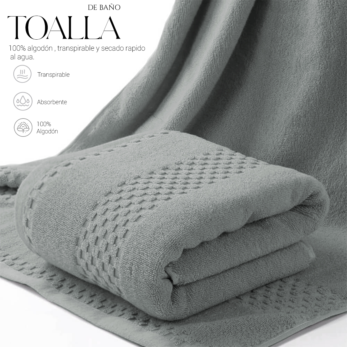 Foto 4 pulgar | Toalla De Baño Grande Completo 100% Algodón Suave Pack 2 Piezas Gris