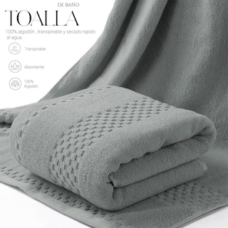 Foto 3 | Toalla De Baño Grande Completo 100% Algodón Suave Pack 2 Piezas Gris