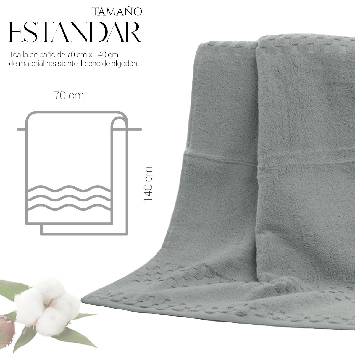 Foto 5 pulgar | Toalla De Baño Grande Completo 100% Algodón Suave Pack 2 Piezas Gris
