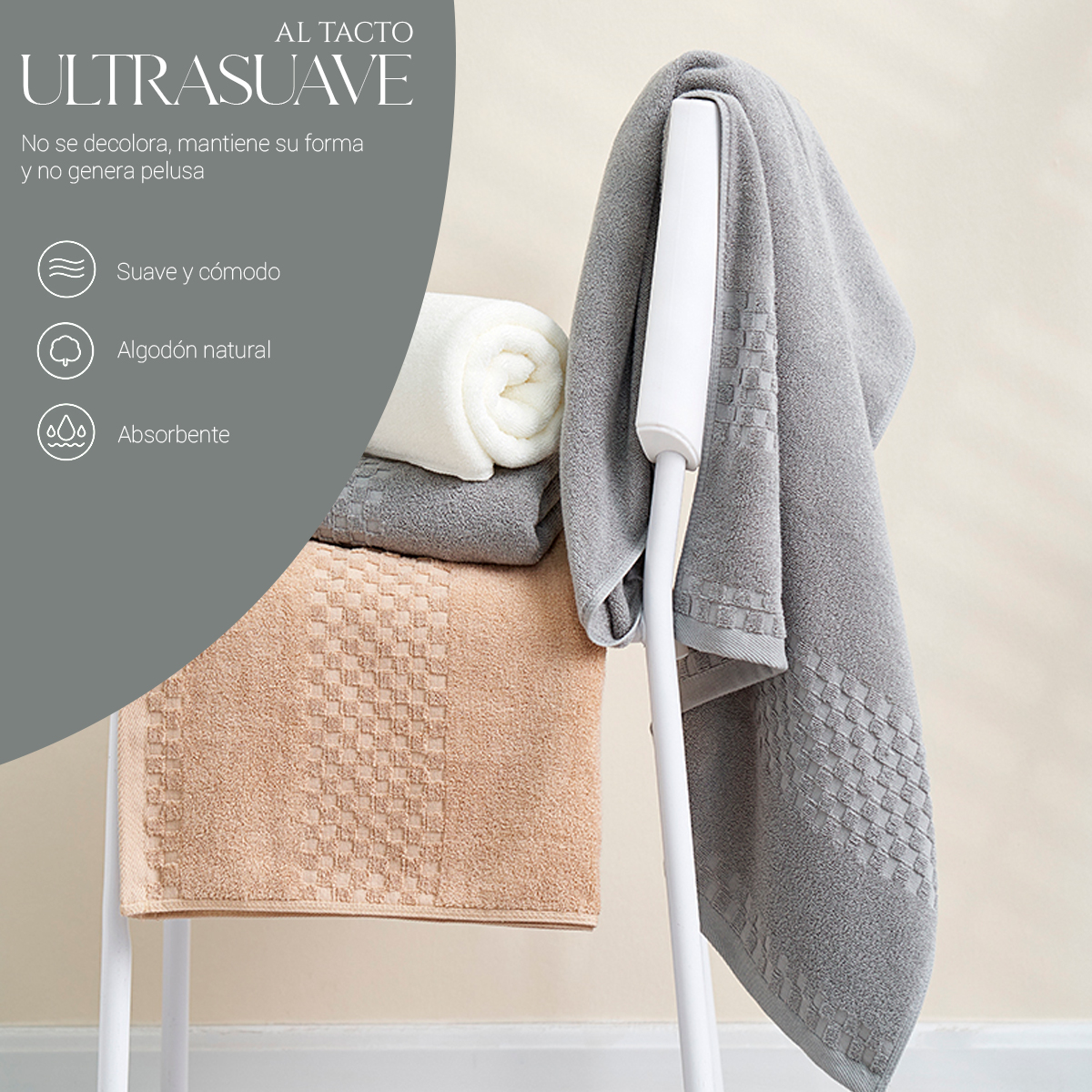 Foto 6 pulgar | Toalla De Baño Grande Completo 100% Algodón Suave Pack 2 Piezas Gris