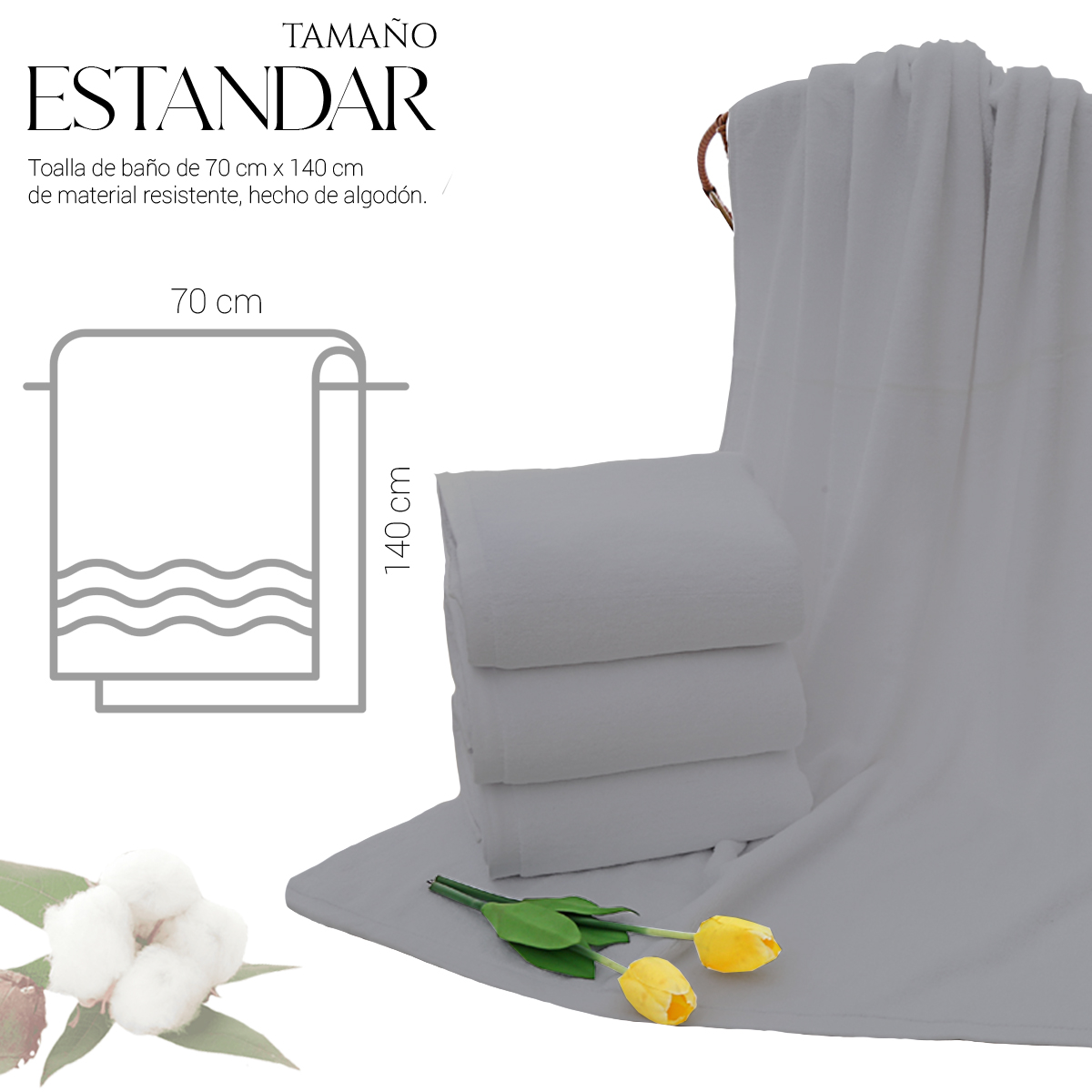Foto 5 pulgar | Toalla De Baño Grande Completo 100% Algodón Suave