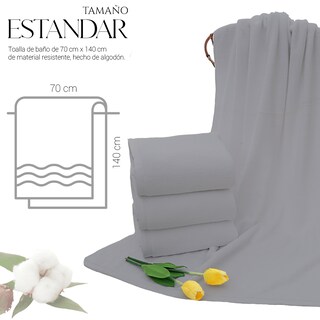 Foto 4 | Toalla De Baño Grande Completo 100% Algodón Suave