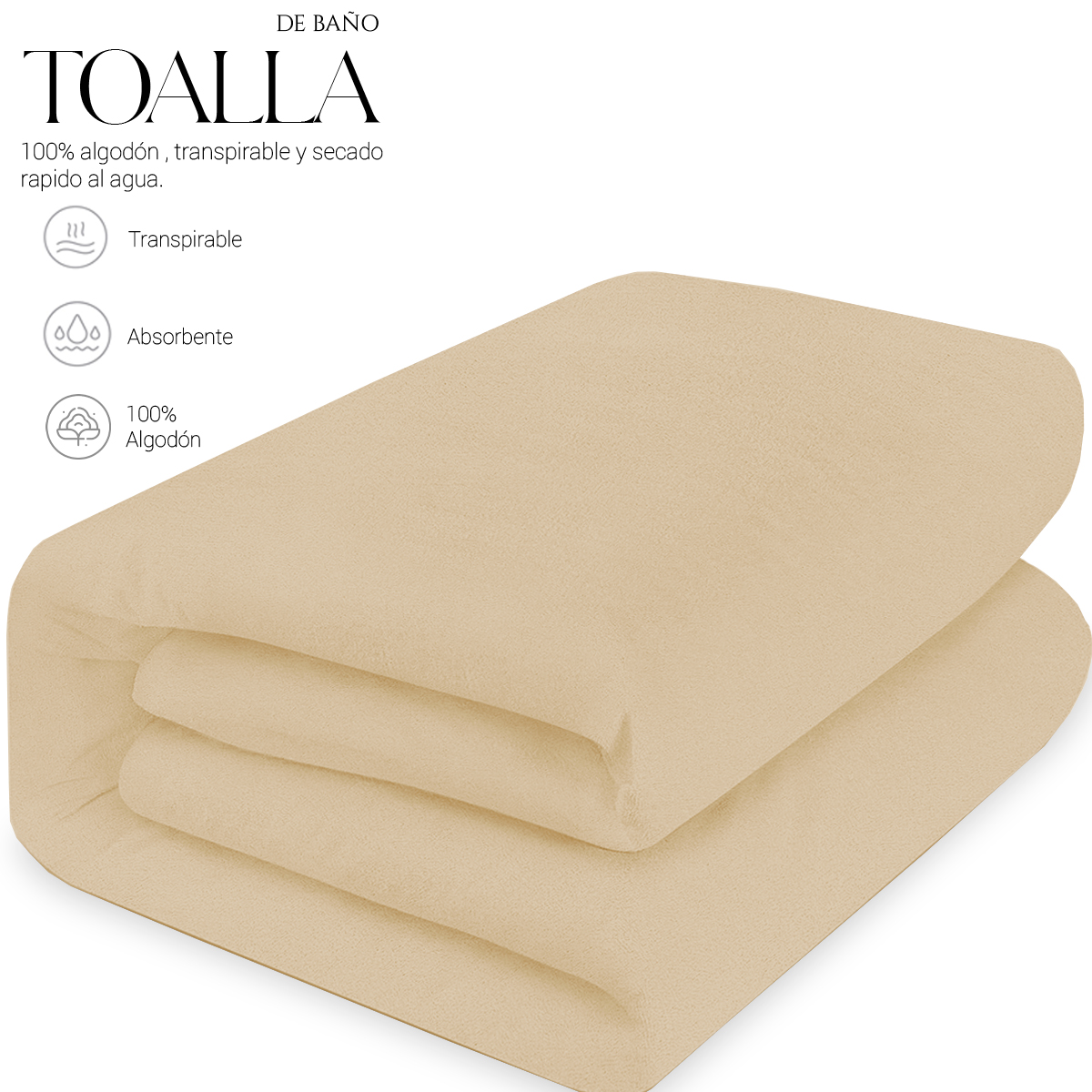 Foto 2 | Toalla De Baño Grande Completo 100% Algodón Suave