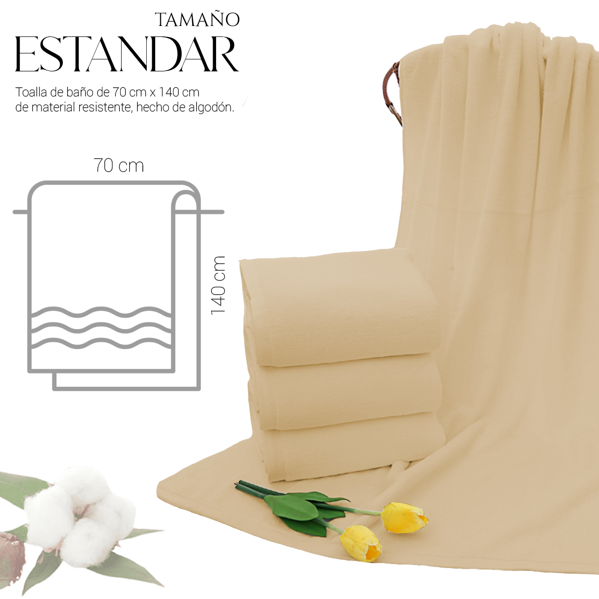 Foto 5 pulgar | Toalla De Baño Grande Completo 100% Algodón Suave