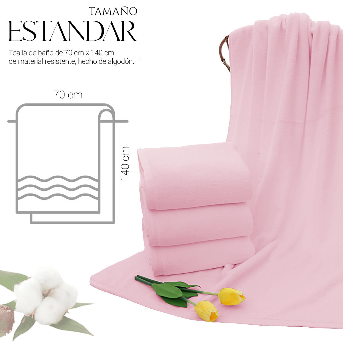 Foto 5 pulgar | Toalla De Baño Grande Completo 100% Algodón Suave