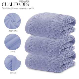 Foto 3 | Toalla De Baño Grande Completo 100% Algodón Suave Azul