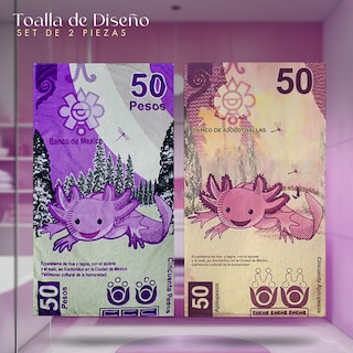 Foto 3 | Set 2 Toallas de Baño NubiSuave Billete Mexicano Ajolote