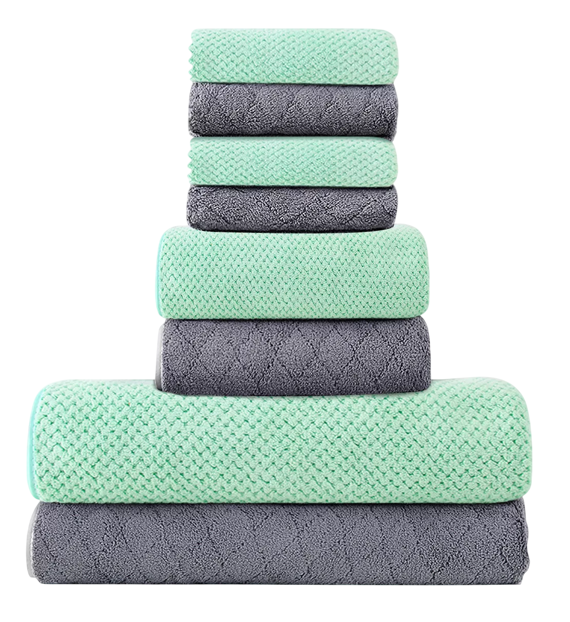 Foto 1 | Toallas de Baño Lana Coral Suave de Alta Densidad 8 piezas Gris Oscuro y Verde