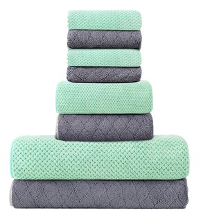 Foto 1 | Toallas de Baño Lana Coral Suave de Alta Densidad 8 piezas Gris Oscuro y Verde