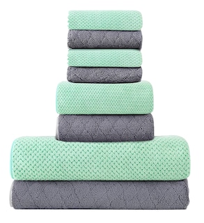 Foto 1 | Toallas de Baño Lana Coral Suave de Alta Densidad 8 piezas Gris Oscuro y Verde