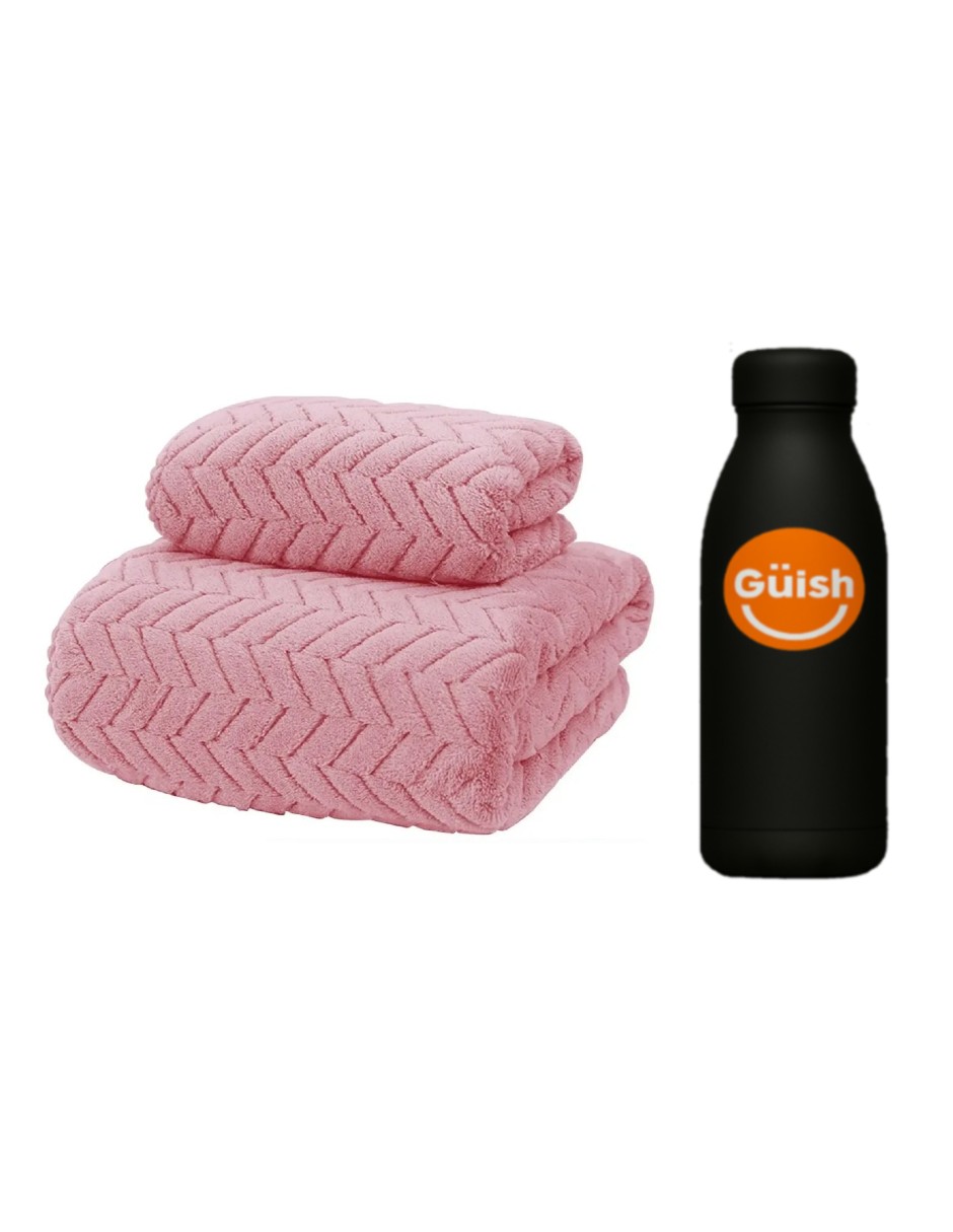2pcs Tuallas Y Toalla Baño Completo Grande Lana Coral Suave Rosa + Termo Gratis Güish