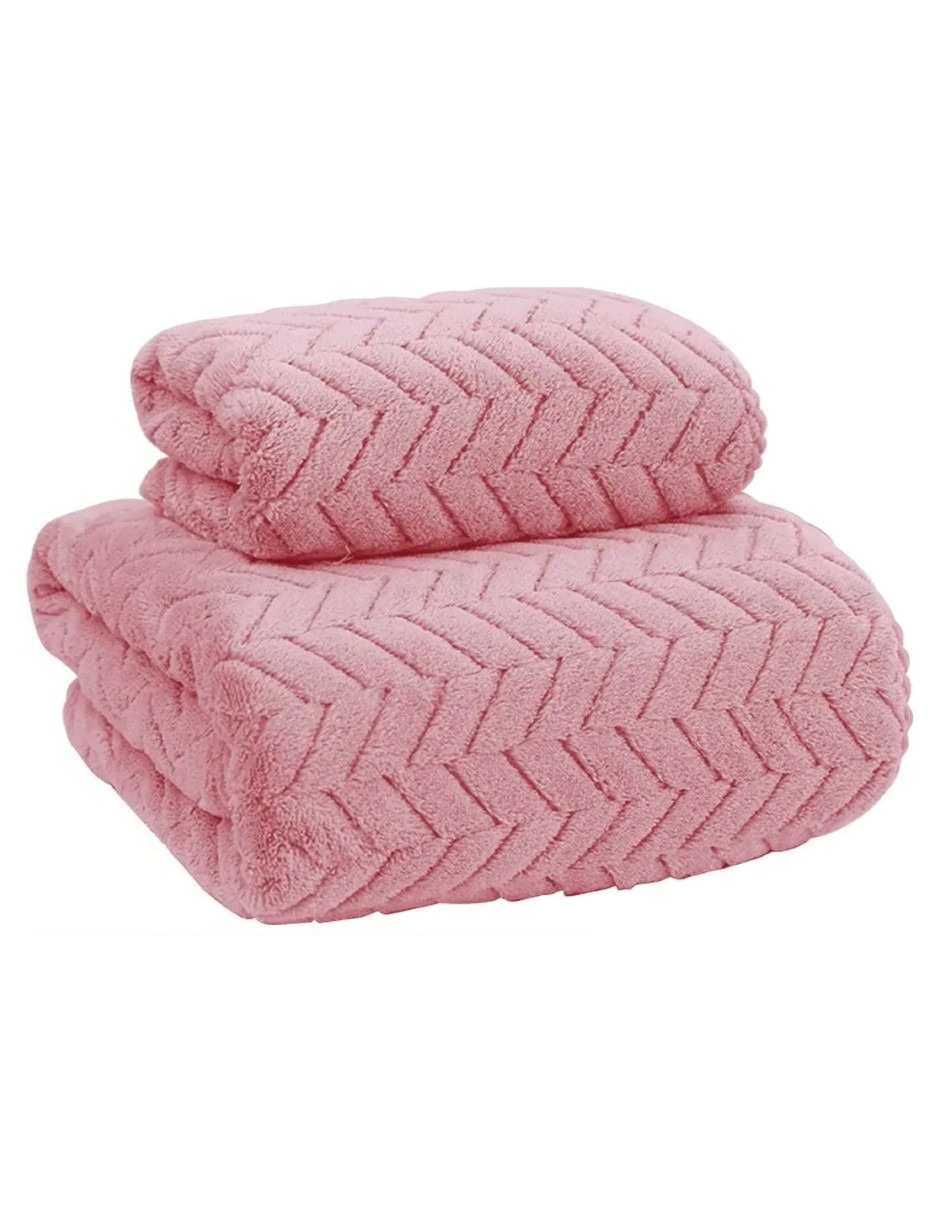 Foto 2 | 2pcs Tuallas Y Toalla Baño Completo Grande Lana Coral Suave Rosa + Termo Gratis Güish
