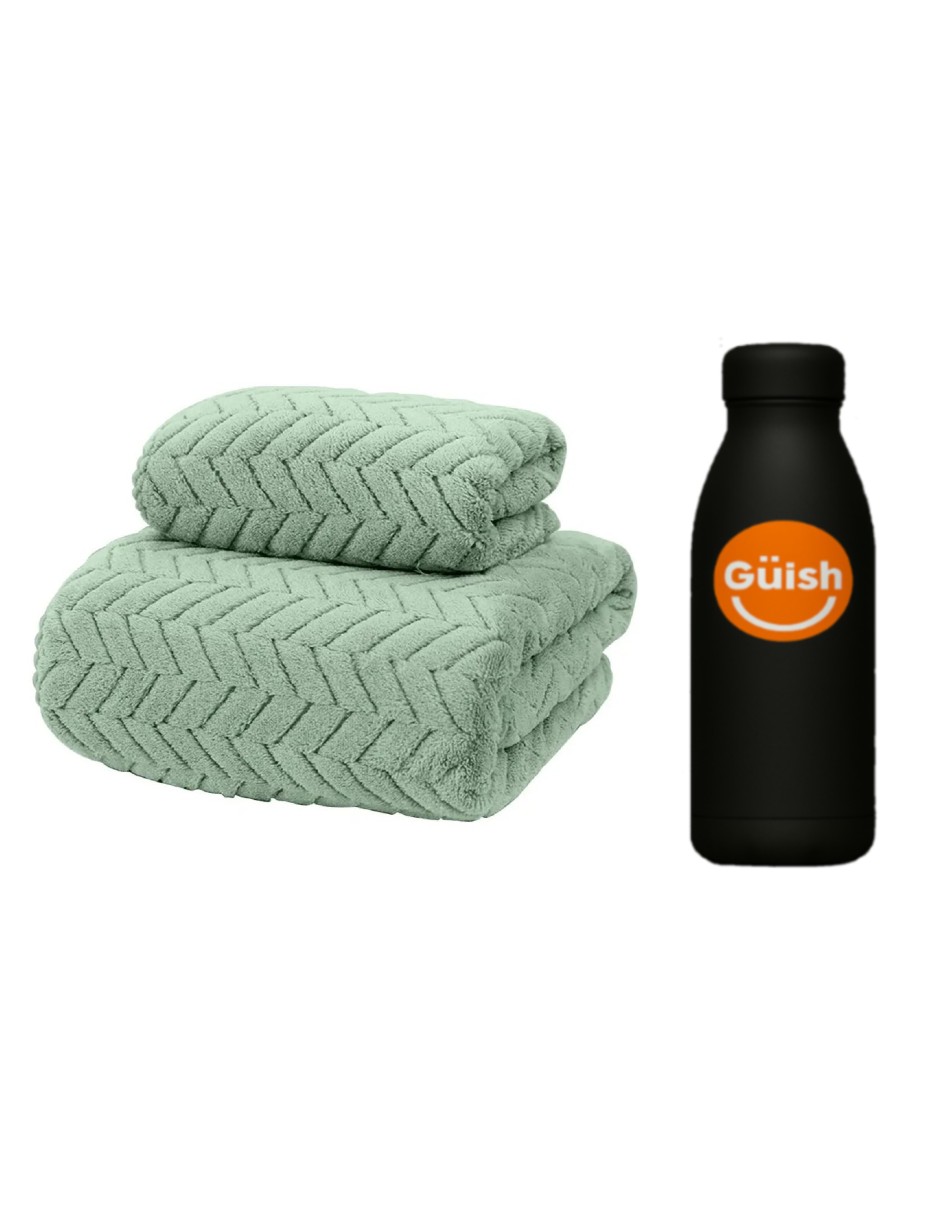 Foto 1 | 2pcs Tuallas Y Toalla Baño Completo Grande Lana Coral Suave Verde + Termo Gratis Güish