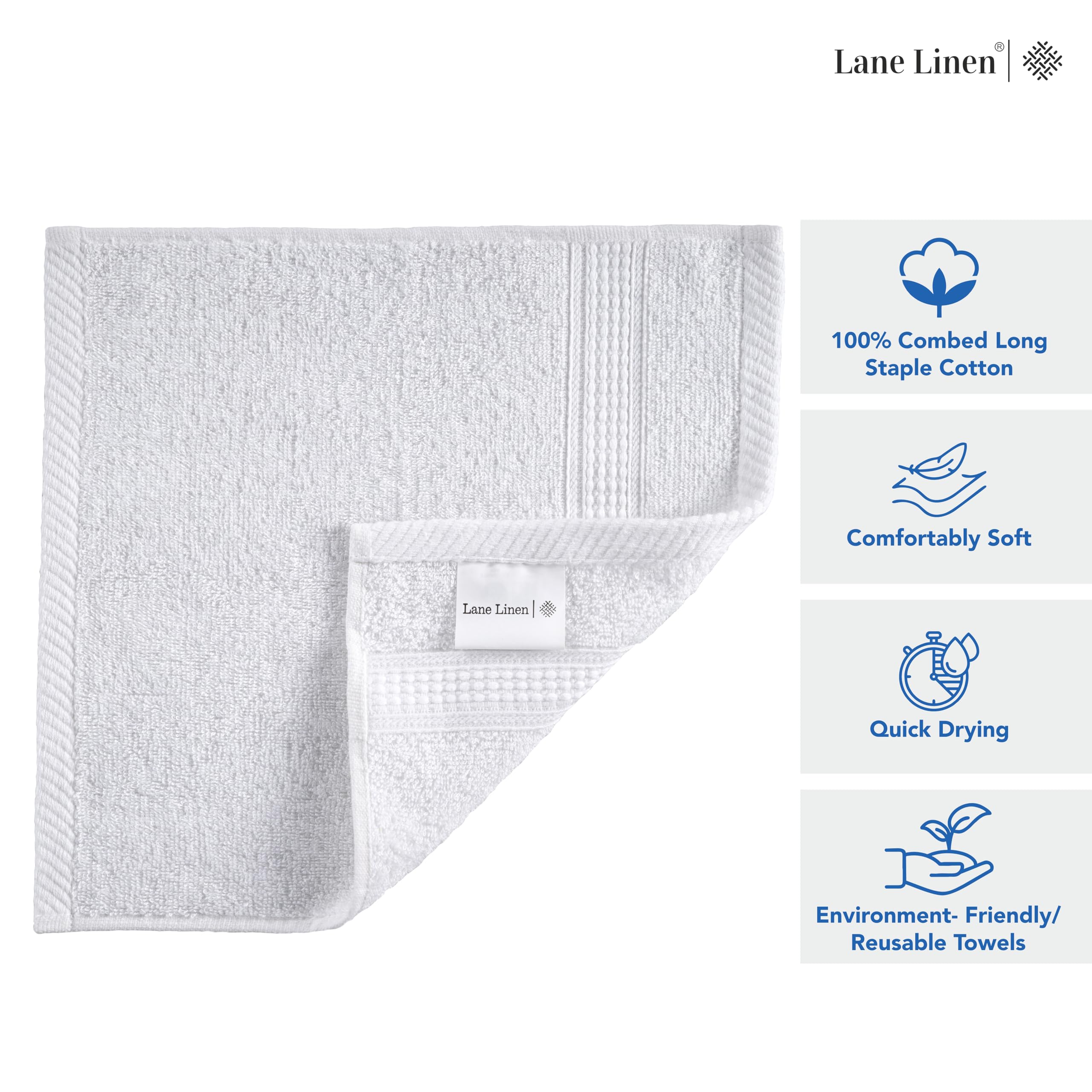Foto 6 | Paquete De 24 Paños Lane Linen, 100% Algodón, 33 X 33 Cm, Color Blanco - Venta Internacional.