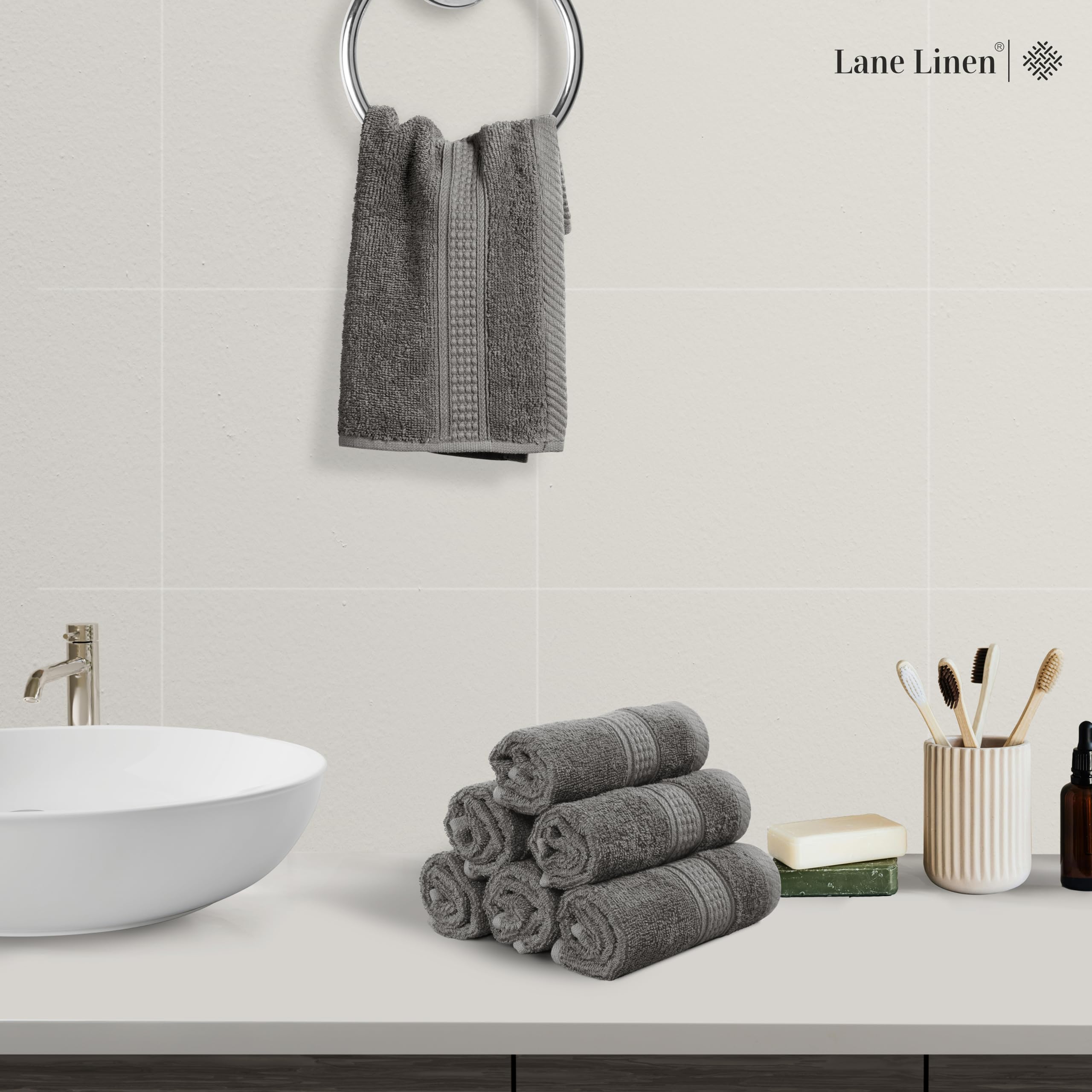 Foto 2 | Toallita Lane Linen Gris, Paquete De 12 Unidades, 100% Algodón, 33 X 33 Cm - Venta Internacional.