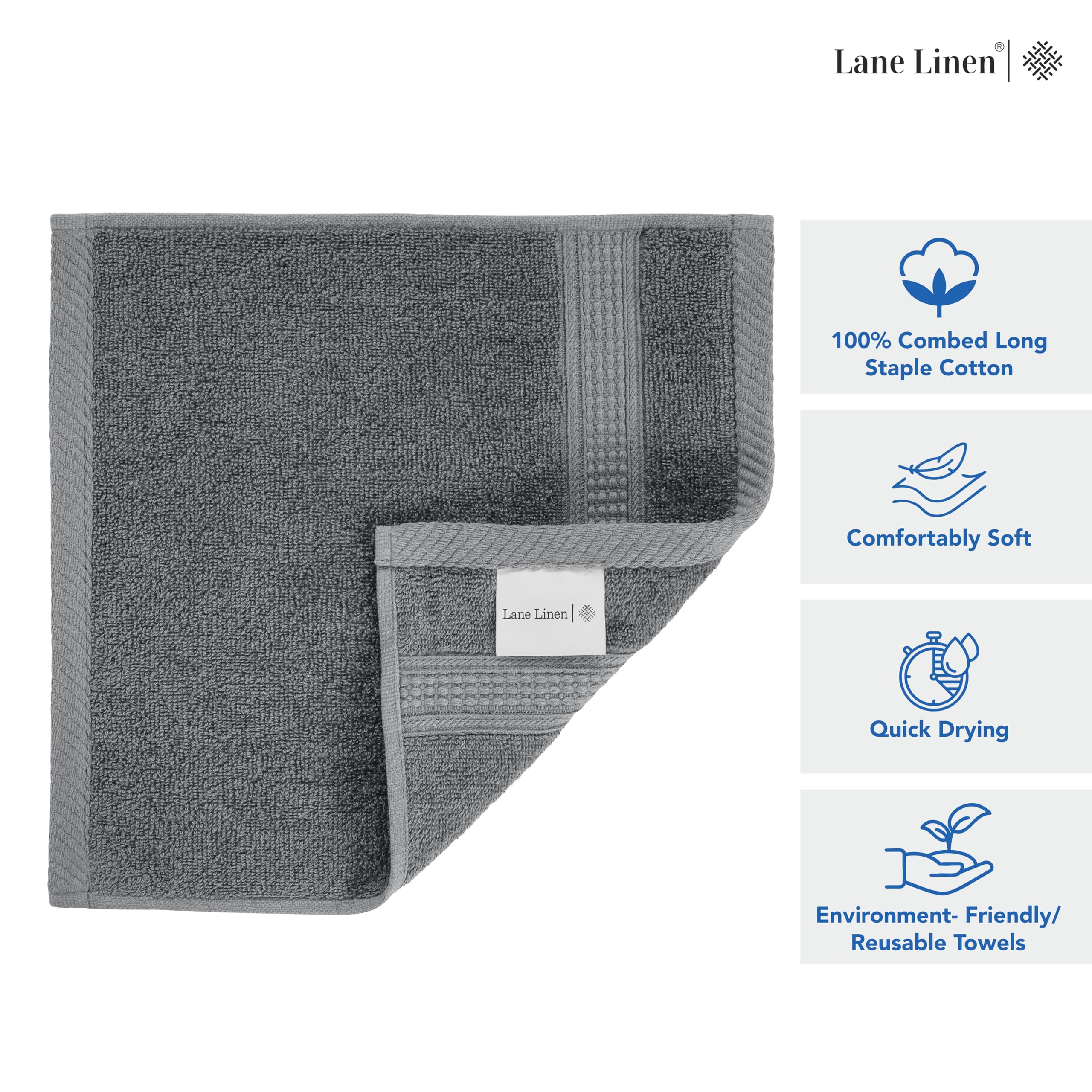 Foto 7 pulgar | Toallita Lane Linen Gris, Paquete De 12 Unidades, 100% Algodón, 33 X 33 Cm - Venta Internacional.