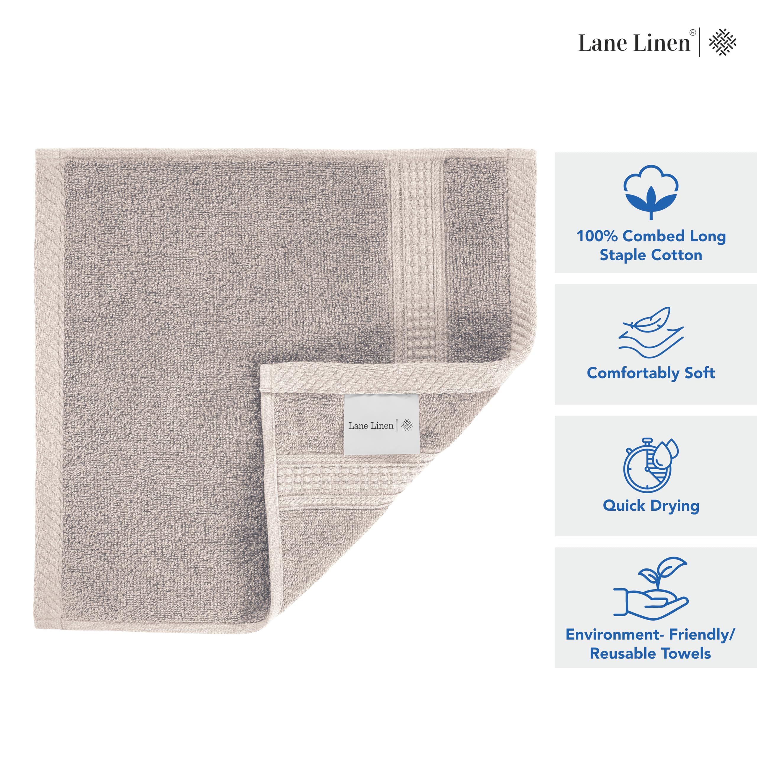 Foto 6 | Paquete De 24 Paños Lane Linen, 100% Algodón, Platino, 33 X 33 Cm - Venta Internacional.