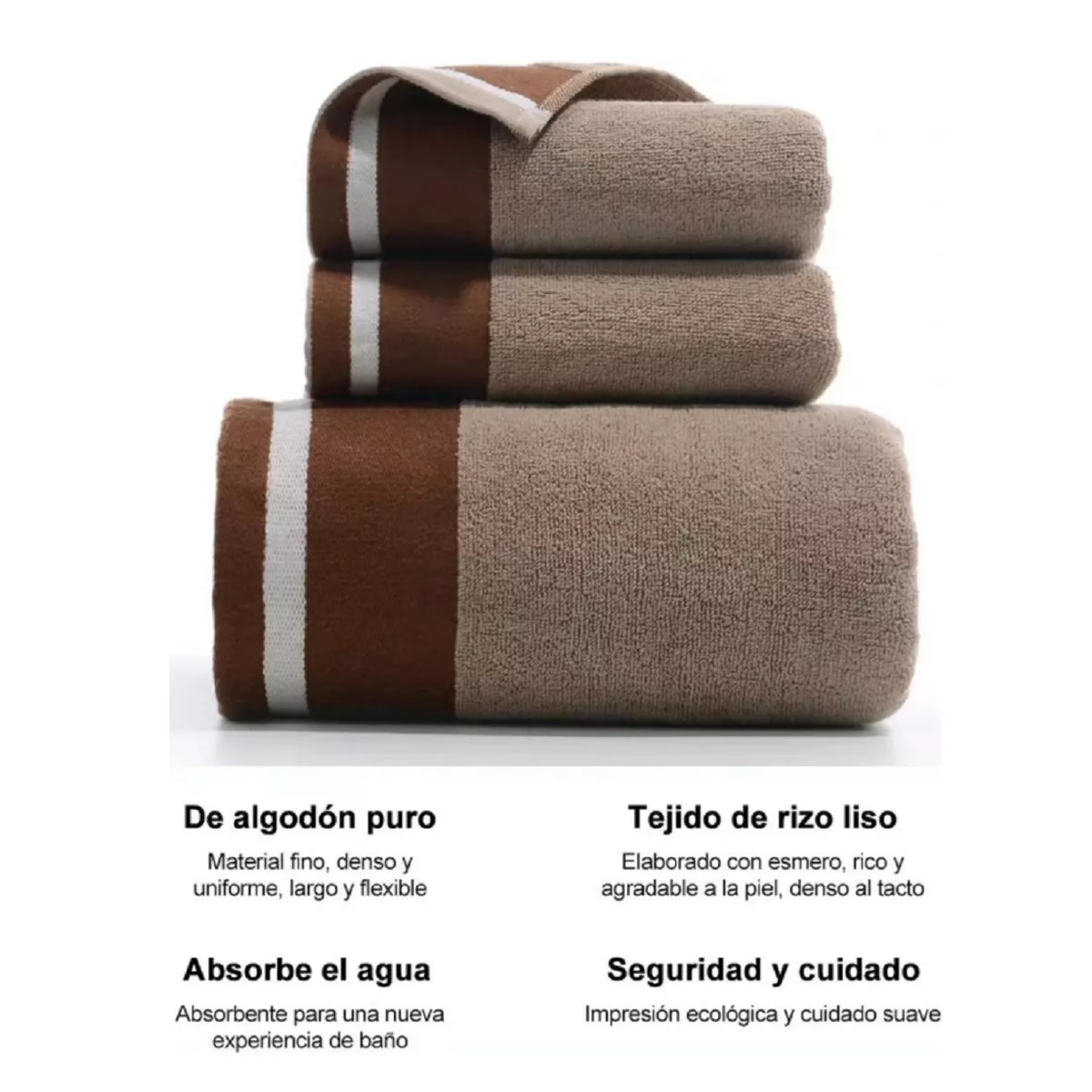 Foto 3 | 3 Pcs 100% Algodón Juego De Baño Completo Grande Y Tuallas Marron