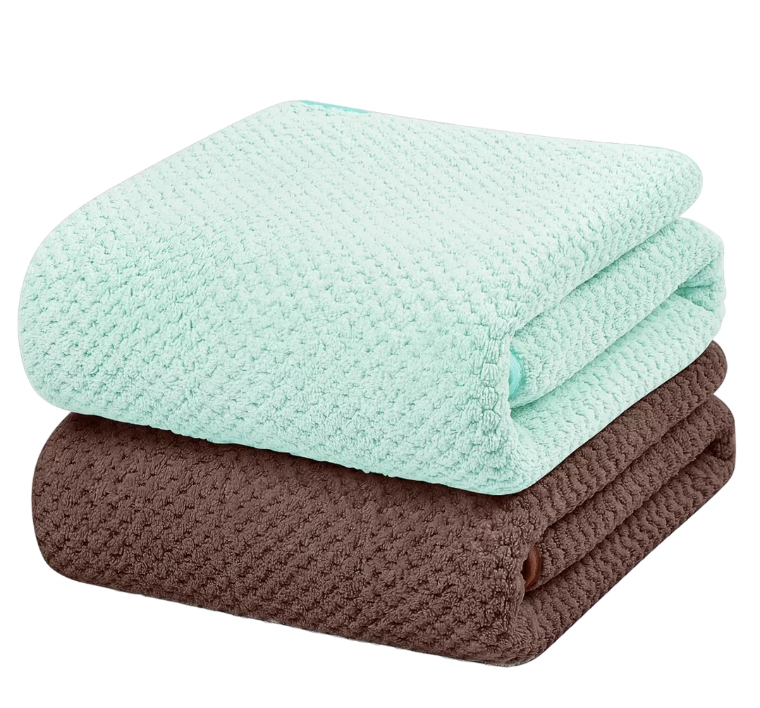 Juego de 2 Toallas de Baño Completo Grande de 70x140cm en Marrón y Verde $639